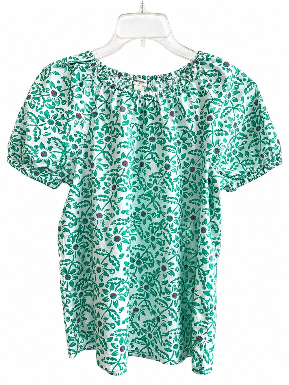 Girl’s Crewcuts Puff Sleeve Green White Floral Top Boho Organic Size 16